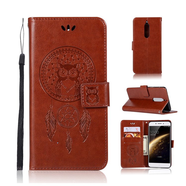 For Nokia 5 Imprint Owl Dream Catcher Pattern PU Leather Protective Card Slots Phone Casing - Brown-1