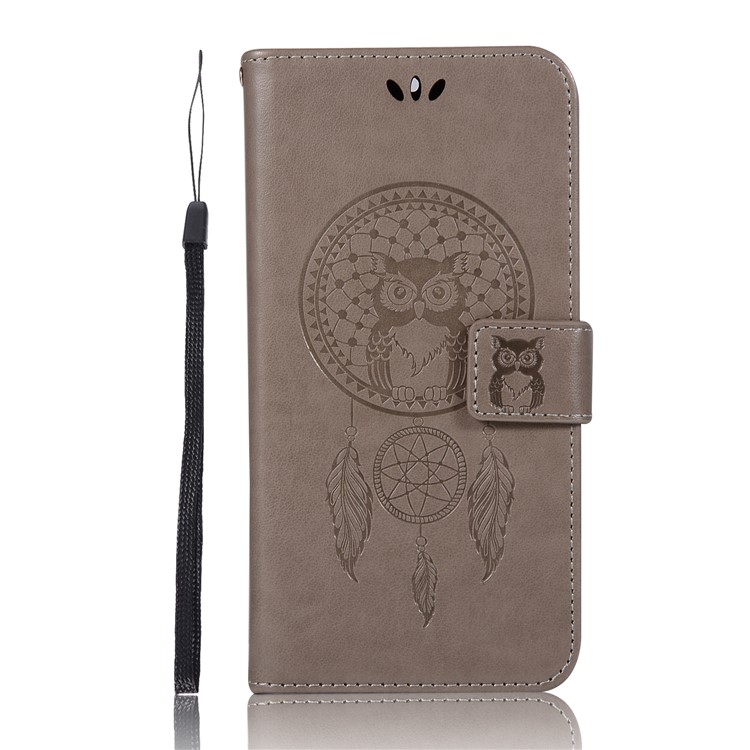 For Nokia 6 Imprint Owl Dream Catcher Pattern Wallet Leather Stand Phone Cover - Grey-2