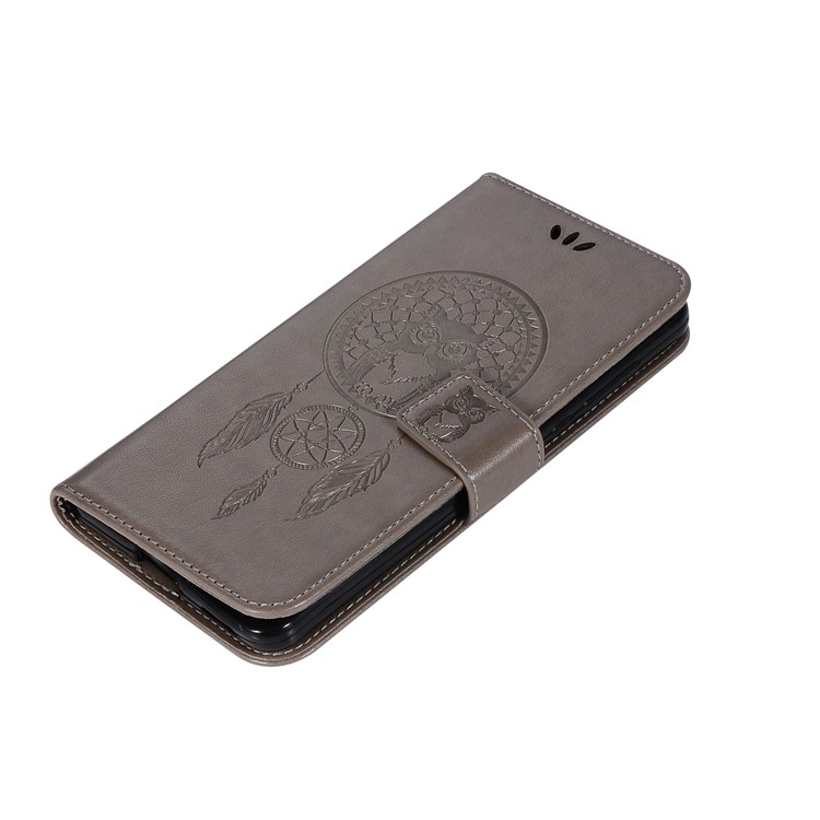 For Nokia 6 Imprint Owl Dream Catcher Pattern Wallet Leather Stand Phone Cover - Grey-7