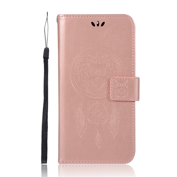 For Nokia 6 Imprint Owl Dream Catcher Pattern Wallet Leather Stand Phone Shell - Rose Gold-2