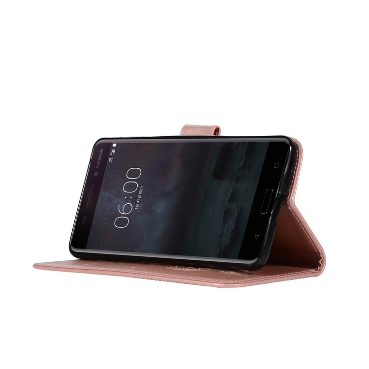 For Nokia 6 Imprint Owl Dream Catcher Pattern Wallet Leather Stand Phone Shell - Rose Gold-5