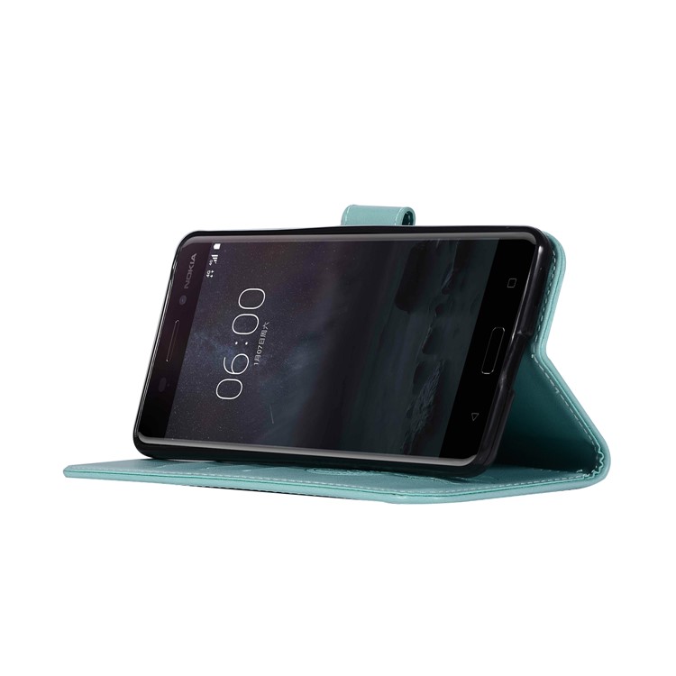 For Nokia 6 Imprint Owl Dream Catcher Pattern Wallet Leather Stand Phone Case - Cyan-5