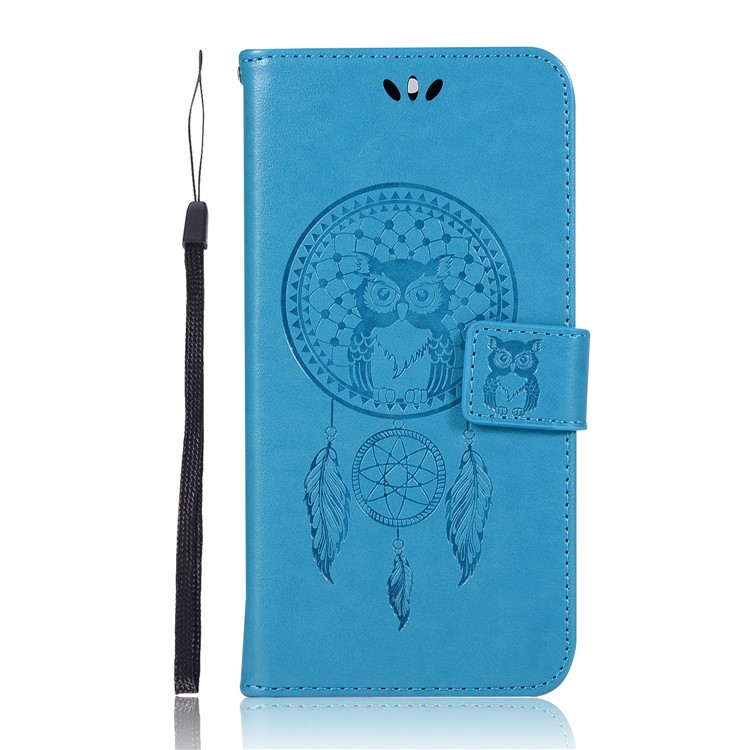 For Nokia 6 Imprint Owl Dream Catcher Pattern PU Leather Stand Mobile Cover - Blue-2