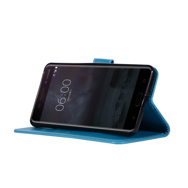 For Nokia 6 Imprint Owl Dream Catcher Pattern PU Leather Stand Mobile Cover - Blue-5
