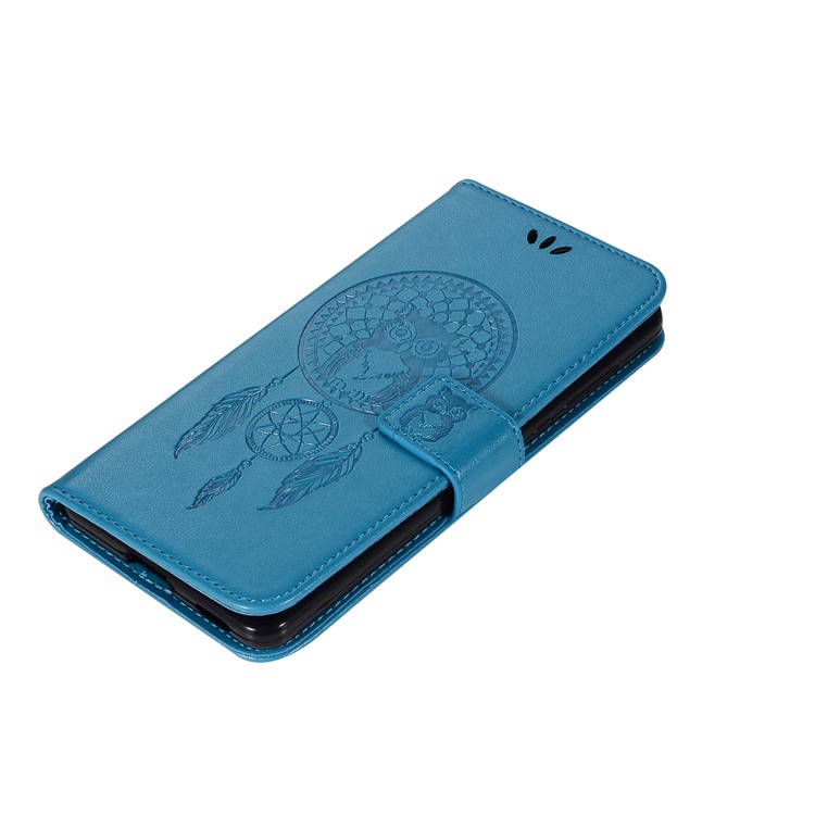For Nokia 6 Imprint Owl Dream Catcher Pattern PU Leather Stand Mobile Cover - Blue-7