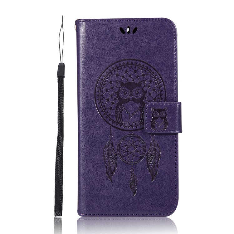 For Nokia 6 Imprint Owl Dream Catcher Pattern PU Leather Card Holder Mobile Shell - Purple-2