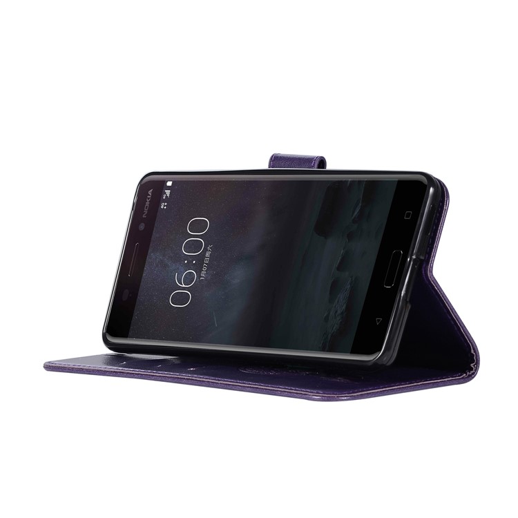 For Nokia 6 Imprint Owl Dream Catcher Pattern PU Leather Card Holder Mobile Shell - Purple-5