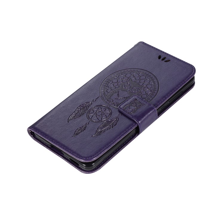 For Nokia 6 Imprint Owl Dream Catcher Pattern PU Leather Card Holder Mobile Shell - Purple-7