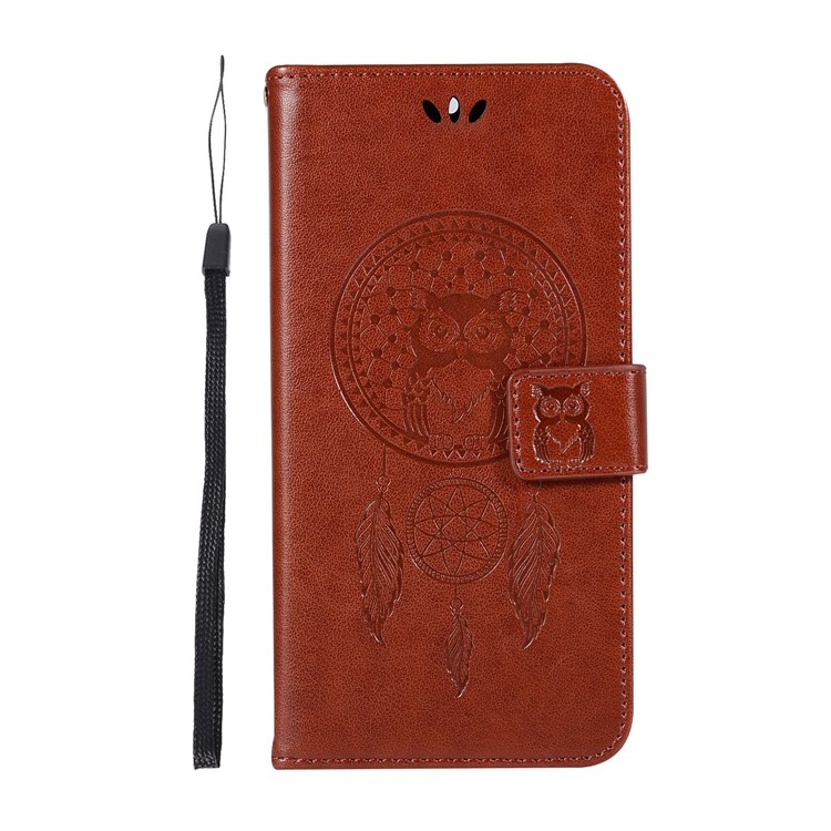 For Nokia 6 Imprint Owl Dream Catcher Pattern PU Leather Protective Cover Case - Brown-2