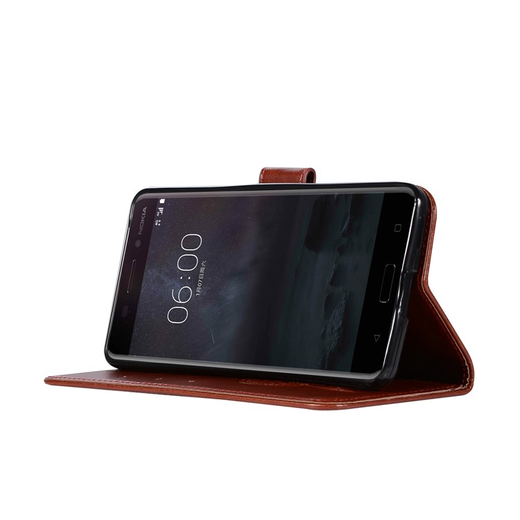 For Nokia 6 Imprint Owl Dream Catcher Pattern PU Leather Protective Cover Case - Brown-5