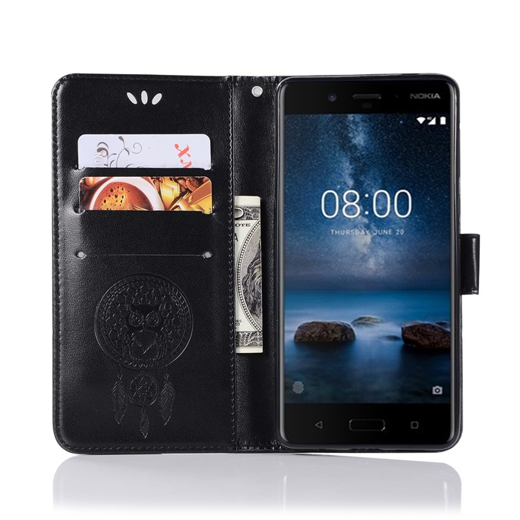 Imprint Owl Dream Catcher Pattern PU Leather Wallet Flip Cover Case for Nokia 8 - Black-4