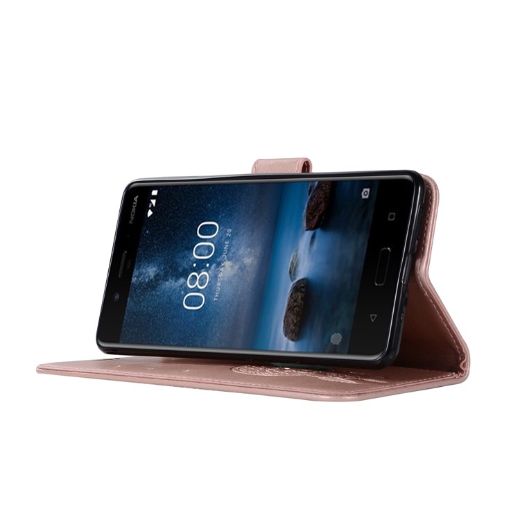 Imprint Owl Dream Catcher Pattern PU Leather Wallet Magnetic Phone Case for Nokia 8 - Rose Gold-5