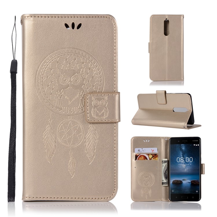 Imprint Owl Dream Catcher Pattern PU Leather Protective Mobile Shell for Nokia 8 - Gold-1