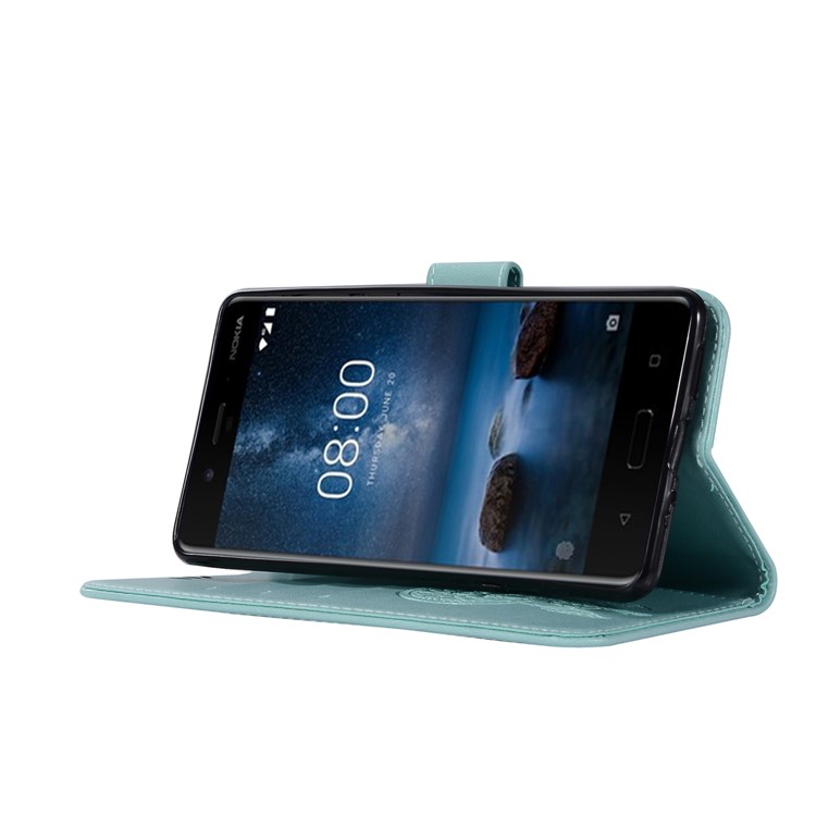 Imprint Owl Dream Catcher Pattern PU Leather Wallet Stand Phone Casing for Nokia 8 - Cyan-5