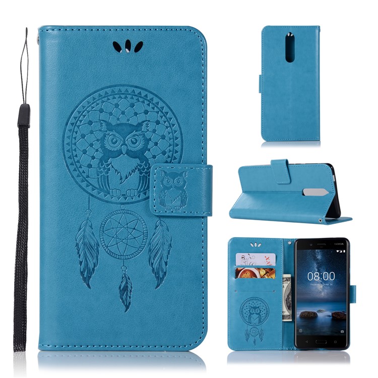 Imprint Owl Dream Catcher Pattern Wallet Stand Leather Cell Phone Case for Nokia 8 - Blue-1