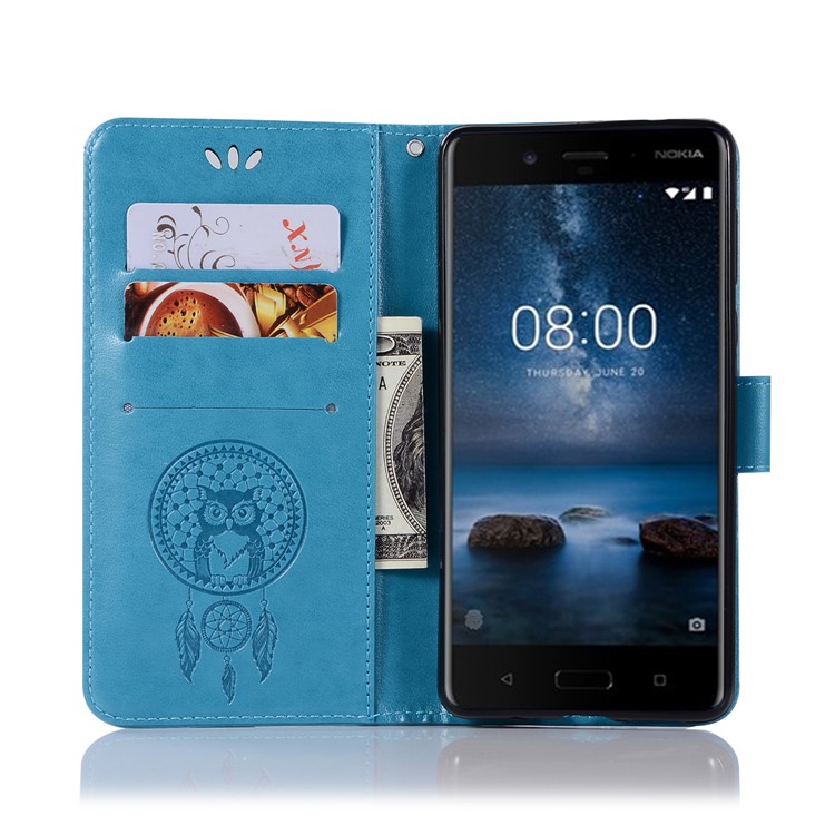 Imprint Owl Dream Catcher Pattern Wallet Stand Leather Cell Phone Case for Nokia 8 - Blue-4