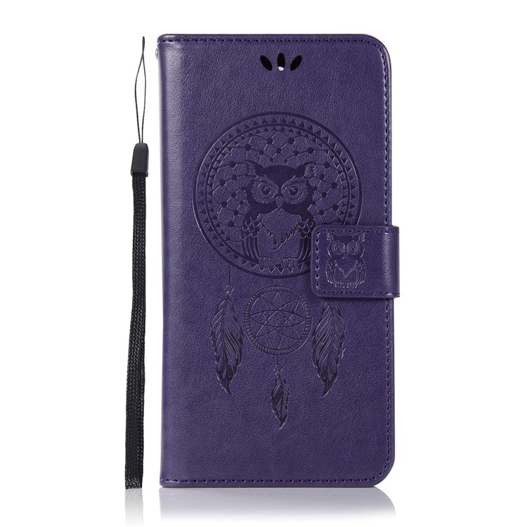 Imprint Owl Dream Catcher Pattern PU Leather Card Holder Phone Shell for Nokia 8 - Purple-2