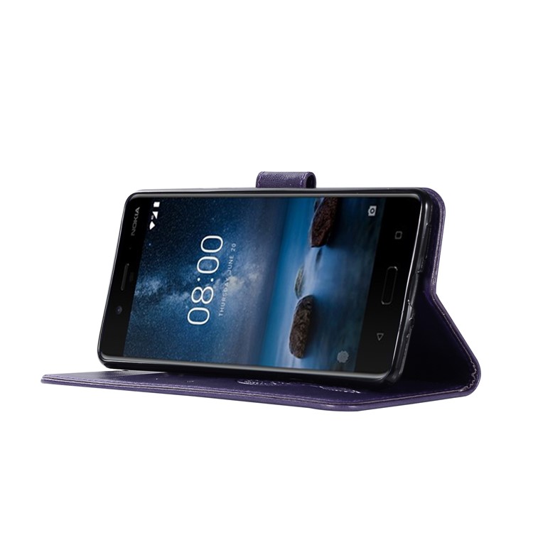 Imprint Owl Dream Catcher Pattern PU Leather Card Holder Phone Shell for Nokia 8 - Purple-5