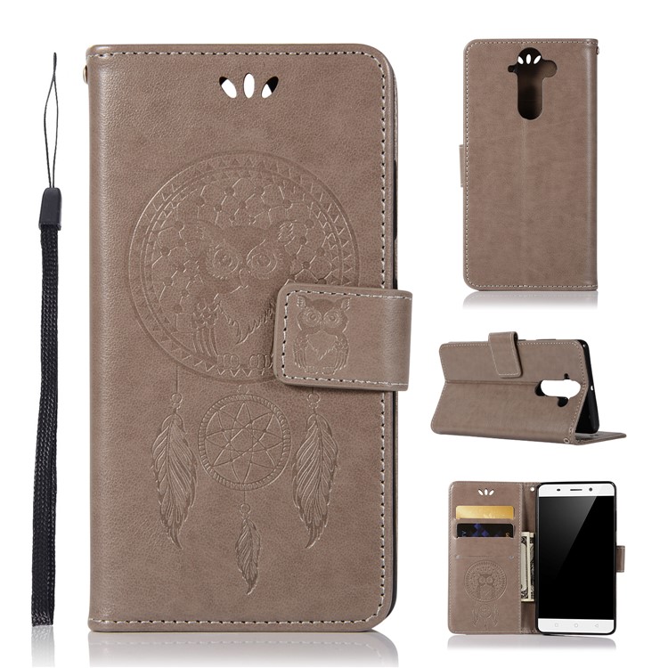 Imprint Owl Dream Catcher Pattern Wallet Leather Cover for Nokia 9 / 8 Sirocco - Grey-1
