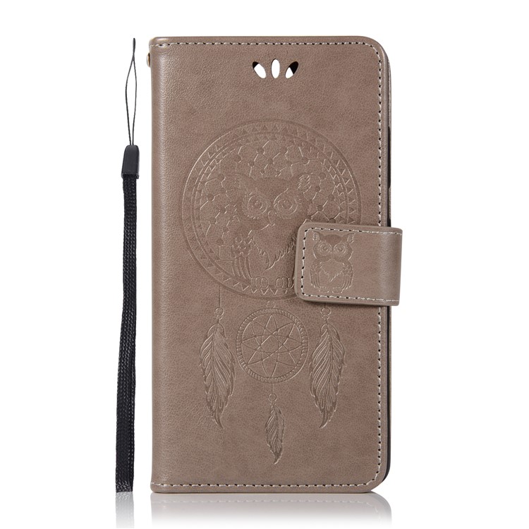 Imprint Owl Dream Catcher Pattern Wallet Leather Cover for Nokia 9 / 8 Sirocco - Grey-2