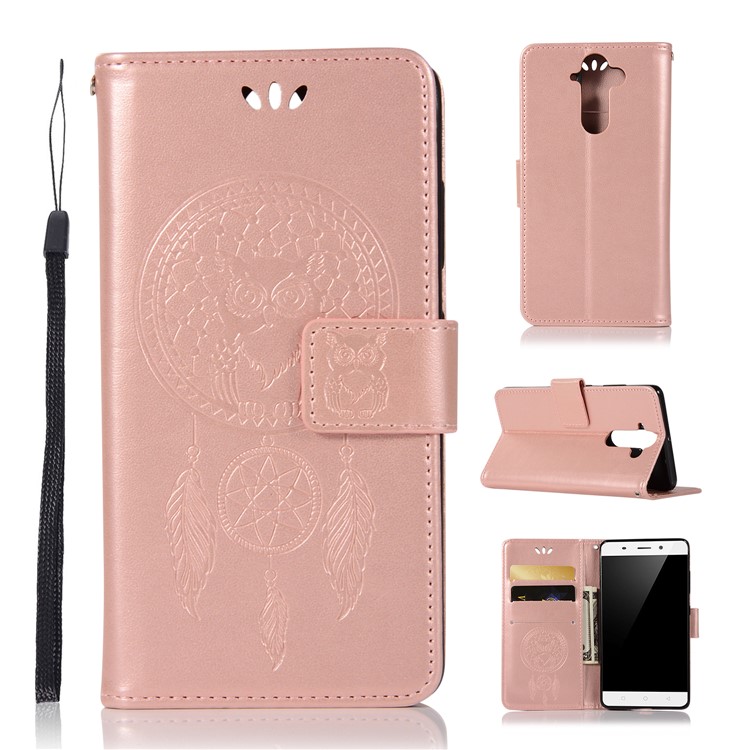 Imprint Owl Dream Catcher Pattern Stand Leather Wallet Shell for Nokia 9 / 8 Sirocco - Rose Gold-1