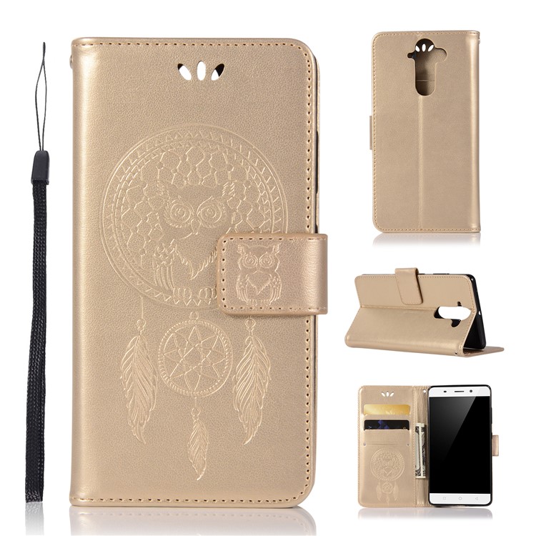 Imprint Owl Dream Catcher Pattern PU Leather Stand Wallet Case for Nokia 9 / 8 Sirocco - Gold-1