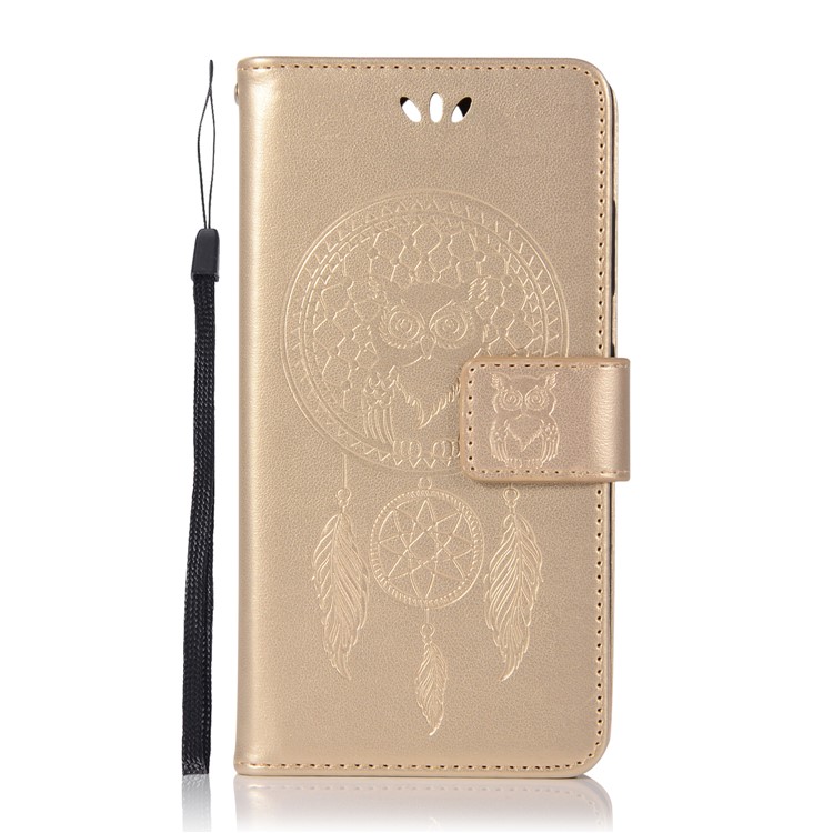 Imprint Owl Dream Catcher Pattern PU Leather Stand Wallet Case for Nokia 9 / 8 Sirocco - Gold-2
