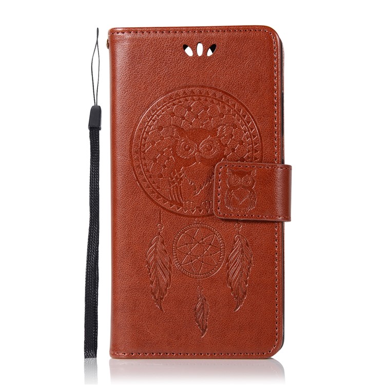 Imprint Owl Dream Catcher Pattern PU Leather Magnetic Wallet Cover Shell for Nokia 9 / 8 Sirocco - Brown-2