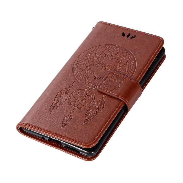 Imprint Owl Dream Catcher Pattern PU Leather Magnetic Wallet Cover Shell for Nokia 9 / 8 Sirocco - Brown-7