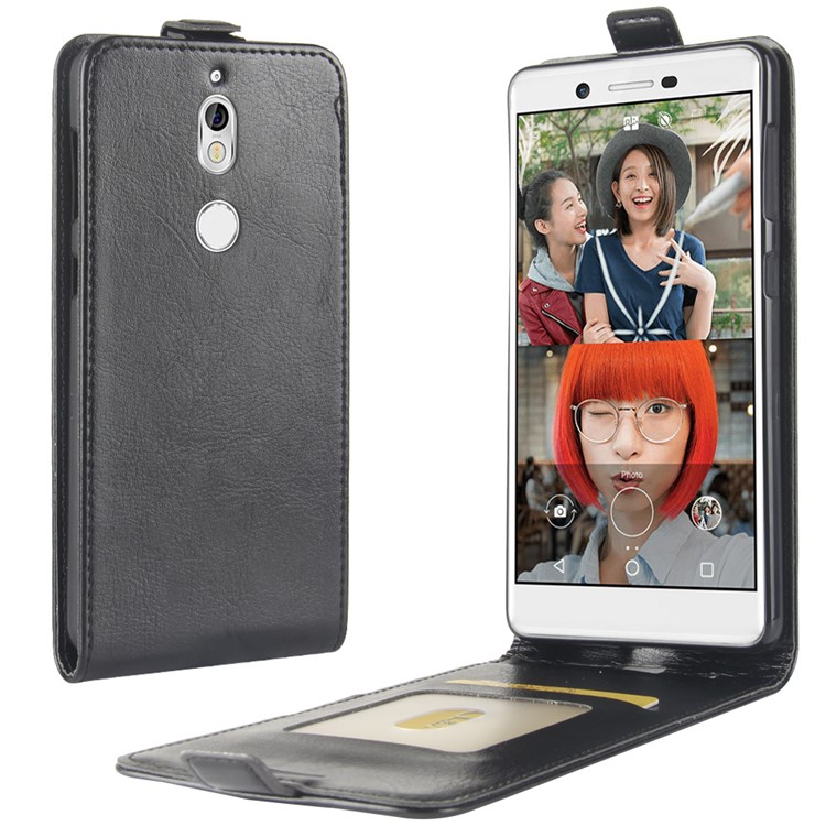 Crazy Horse Texture Vertical Flip Card Holder Leather Case for Nokia 7 - Black-1