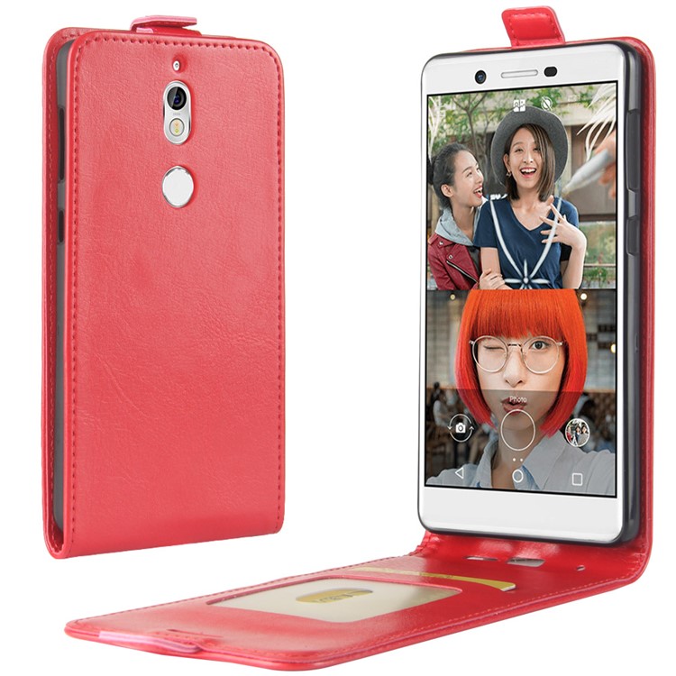 Crazy Horse Texture Vertical Flip Card Holder Leather Mobile Case for Nokia 7 - Red-1