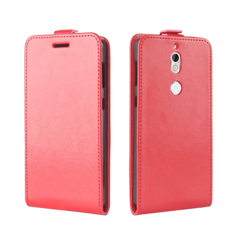 Crazy Horse Texture Vertical Flip Card Holder Leather Mobile Case for Nokia 7 - Red-4