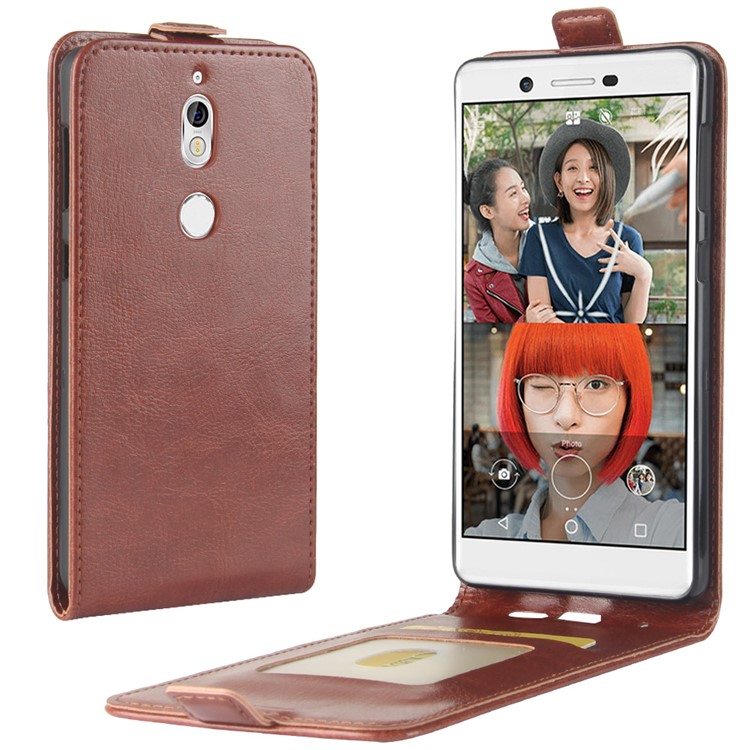 Crazy Horse Texture Vertical Flip Card Holder Leather Mobile Cover for Nokia 7 - Brown-1