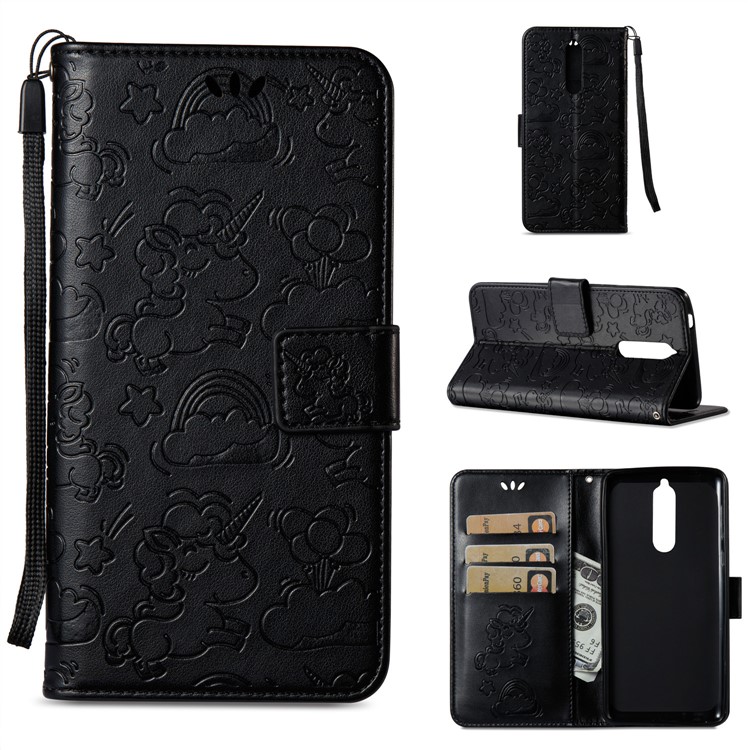 Imprinted Unicorn Pattern Leather Wallet Case for Nokia 8 - Black-1