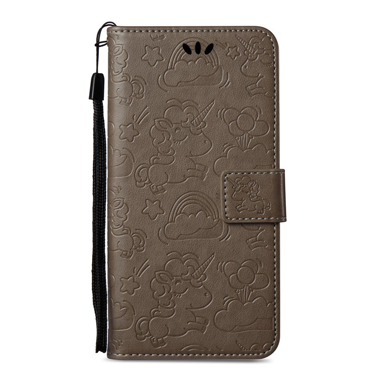 Imprinted Unicorn Pattern Leather Wallet Cover for Nokia 8 - Grey-3