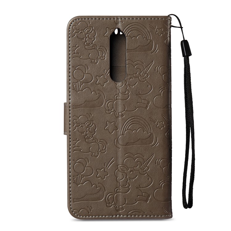 Imprinted Unicorn Pattern Leather Wallet Cover for Nokia 8 - Grey-4