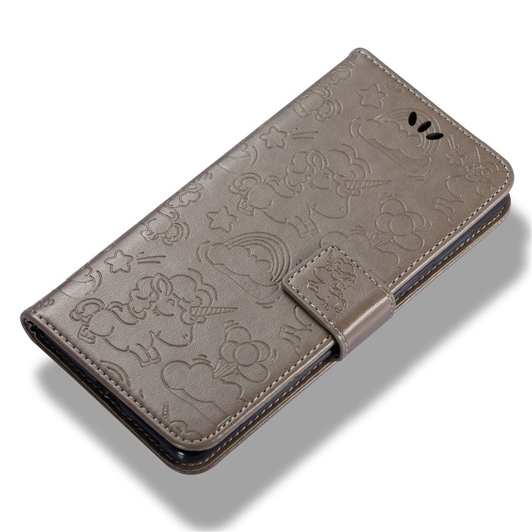 Imprinted Unicorn Pattern Leather Wallet Cover for Nokia 8 - Grey-6