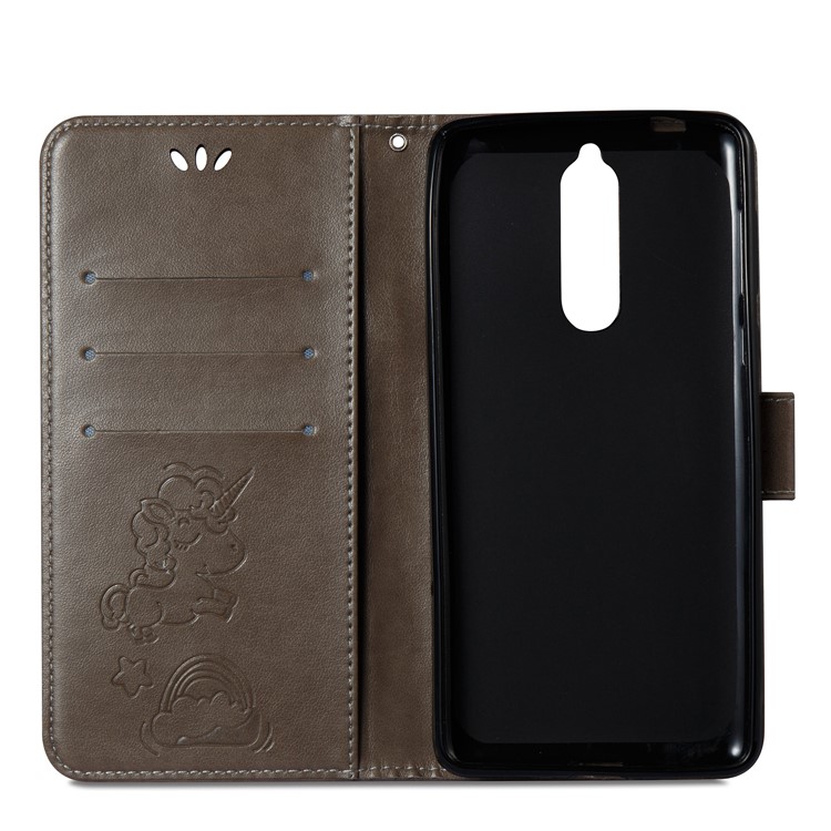Imprinted Unicorn Pattern Leather Wallet Cover for Nokia 8 - Grey-9