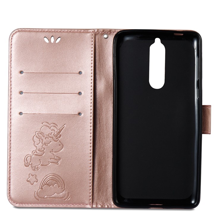 Imprinted Unicorn Pattern PU Leather Wallet Case for Nokia 8 - Rose Gold-13