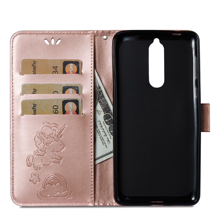 Imprinted Unicorn Pattern PU Leather Wallet Case for Nokia 8 - Rose Gold-14