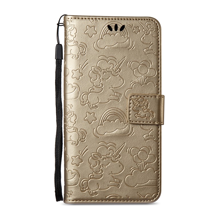 Imprinted Unicorn Pattern Cell Phone Leather Wallet Case for Nokia 8 - Gold-3