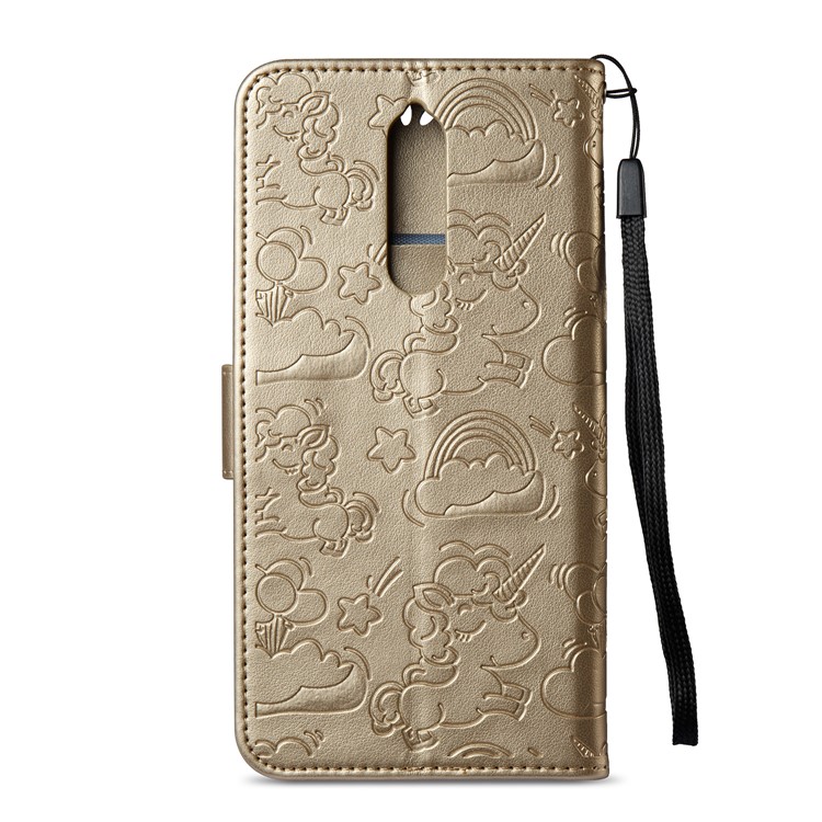 Imprinted Unicorn Pattern Cell Phone Leather Wallet Case for Nokia 8 - Gold-4