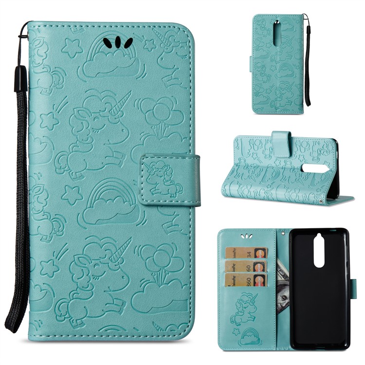 Imprinted Unicorn Pattern Magnetic Leather Stand Case for Nokia 8 - Cyan-1