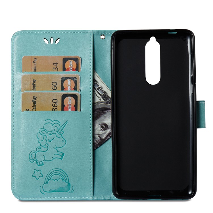 Imprinted Unicorn Pattern Magnetic Leather Stand Case for Nokia 8 - Cyan-10