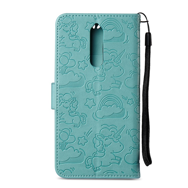 Imprinted Unicorn Pattern Magnetic Leather Stand Case for Nokia 8 - Cyan-4