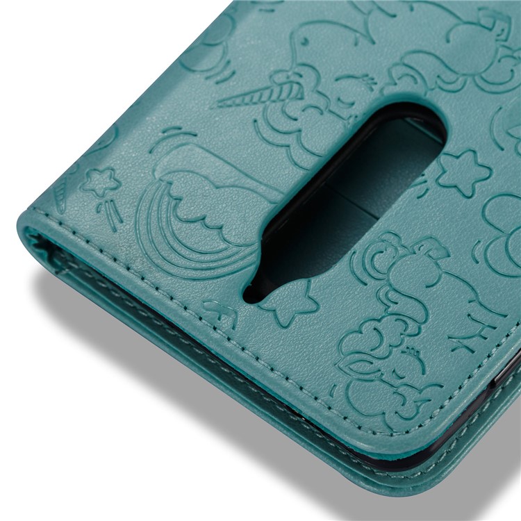 Imprinted Unicorn Pattern Magnetic Leather Stand Case for Nokia 8 - Cyan-7