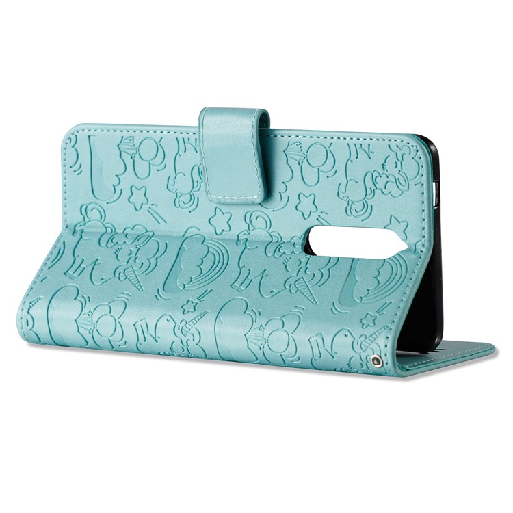 Imprinted Unicorn Pattern Magnetic Leather Stand Case for Nokia 8 - Cyan-8