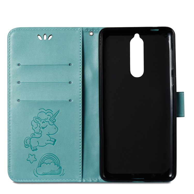 Imprinted Unicorn Pattern Magnetic Leather Stand Case for Nokia 8 - Cyan-9