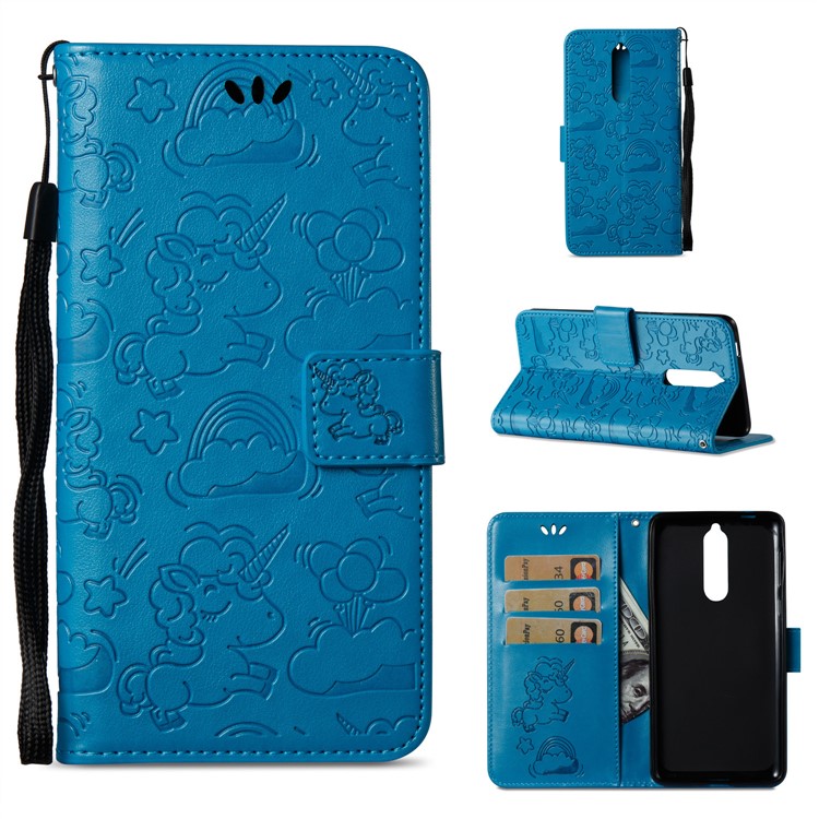 Imprinted Unicorn Pattern Magnetic Leather Stand Cover for Nokia 8 - Blue-1