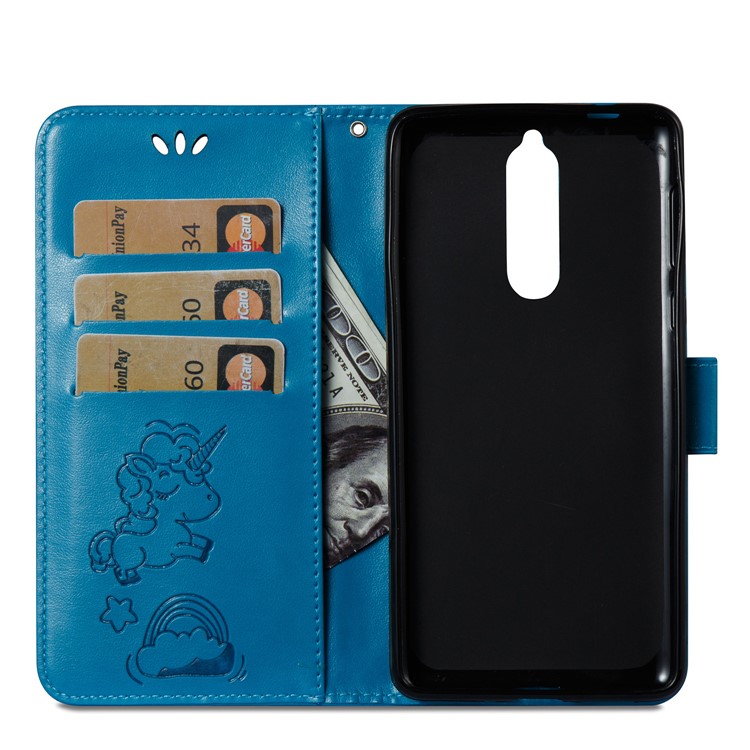 Imprinted Unicorn Pattern Magnetic Leather Stand Cover for Nokia 8 - Blue-10